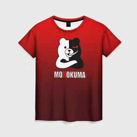 Женская футболка 3D с принтом Monokuma в Санкт-Петербурге, 100% полиэфир ( синтетическое хлопкоподобное полотно) | прямой крой, круглый вырез горловины, длина до линии бедер | anime | danganropna | monokuma | аниме | анимэ | медведь | мишка | монокума | мономишка | черно белый медведь