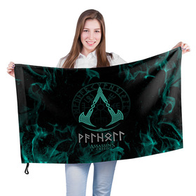 Флаг 3D с принтом Assassin’s Creed Valhalla в Санкт-Петербурге, 100% полиэстер | плотность ткани — 95 г/м2, размер — 67 х 109 см. Принт наносится с одной стороны | асасин | викинги | игры | кредо ассасина: вальгалла | эйвор