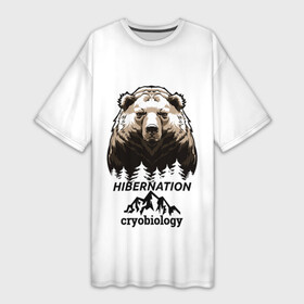 Платье-футболка 3D с принтом hibernation в Санкт-Петербурге,  |  | cryobiology | hibernation | бездействие | горы | зимняя спячка | криобиология | лес | медведь | сон | спячка