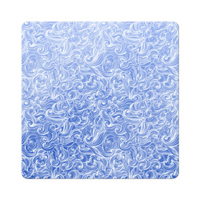 Магнит виниловый Квадрат с принтом Волны на голубом фоне в Санкт-Петербурге, полимерный материал с магнитным слоем | размер 9*9 см, закругленные углы | textures | абстракция | белый | вода | водный | водяной | волны | дудл | дудлинг | завитки | загогулини | линии | морской | полосы | текстуры | фон
