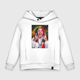 Детское худи Oversize хлопок с принтом 6ix9ine в Санкт-Петербурге, френч-терри — 70% хлопок, 30% полиэстер. Мягкий теплый начес внутри —100% хлопок | боковые карманы, эластичные манжеты и нижняя кромка, капюшон на магнитной кнопке | 6ix9ine | tekashi | возвращение | крыса | сикснайн | текаши