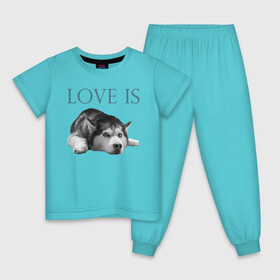 Детская пижама хлопок с принтом Любовь - это хаски в Санкт-Петербурге, 100% хлопок |  брюки и футболка прямого кроя, без карманов, на брюках мягкая резинка на поясе и по низу штанин
 | дрессировка | забота | любовь | сибирский хаски | собака | собаки | собачка | собачник | увлечение | хаски | хобби