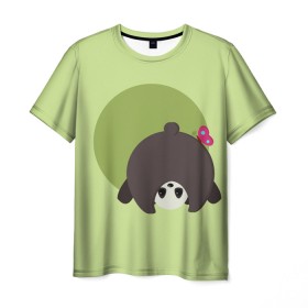 Мужская футболка 3D с принтом Прикольная панда с бабочкой в Санкт-Петербурге, 100% полиэфир | прямой крой, круглый вырез горловины, длина до линии бедер | бабочка | вектор | графика | детский | зеленый | игра | минимализм | панда | примитив | простой | рисунок | смешной | хвост