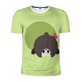 Мужская футболка 3D спортивная с принтом Прикольная панда с бабочкой в Санкт-Петербурге, 100% полиэстер с улучшенными характеристиками | приталенный силуэт, круглая горловина, широкие плечи, сужается к линии бедра | бабочка | вектор | графика | детский | зеленый | игра | минимализм | панда | примитив | простой | рисунок | смешной | хвост