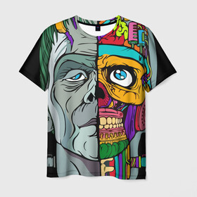 Мужская футболка 3D с принтом Франкенштейн в Санкт-Петербурге, 100% полиэфир | прямой крой, круглый вырез горловины, длина до линии бедер | большой | всю | геометрия | герои | герой | голова | граффити | добрые | дьявол | злой | зомби | картинка | кибер | краска | лицо | лого | на | панк | пасть | рожа | смайл | текстуры | фон | франкенштейн