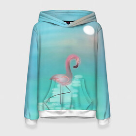 Женская толстовка 3D с принтом Фламинго в Санкт-Петербурге, 100% полиэстер  | двухслойный капюшон со шнурком для регулировки, мягкие манжеты на рукавах и по низу толстовки, спереди карман-кенгуру с мягким внутренним слоем. | арт | гора | графика | дельфин | животные | за | закат | картинка | кит | мной | море | небо | облака | пальма | пара | песок | пляж | побережье | радуга | рисунок | следуй | солнце | сюрреализм | фламинго