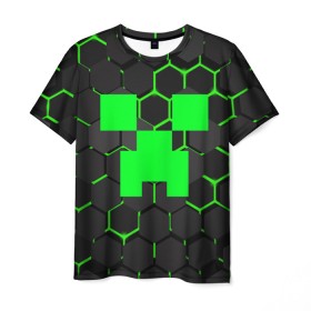 Мужская футболка 3D с принтом MINECRAFT CREEPER в Санкт-Петербурге, 100% полиэфир | прямой крой, круглый вырез горловины, длина до линии бедер | block | creeper | cube | minecraft | pixel | блок | геометрия | крафт | крипер | кубики | майнкрафт | пиксели
