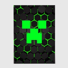 Постер с принтом MINECRAFT CREEPER в Санкт-Петербурге, 100% бумага
 | бумага, плотность 150 мг. Матовая, но за счет высокого коэффициента гладкости имеет небольшой блеск и дает на свету блики, но в отличии от глянцевой бумаги не покрыта лаком | block | creeper | cube | minecraft | pixel | блок | геометрия | крафт | крипер | кубики | майнкрафт | пиксели
