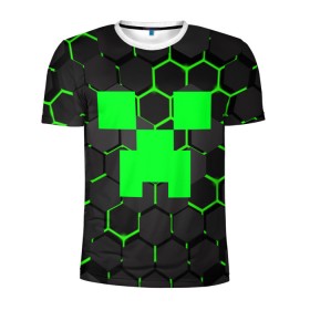 Мужская футболка 3D спортивная с принтом MINECRAFT CREEPER в Санкт-Петербурге, 100% полиэстер с улучшенными характеристиками | приталенный силуэт, круглая горловина, широкие плечи, сужается к линии бедра | block | creeper | cube | minecraft | pixel | блок | геометрия | крафт | крипер | кубики | майнкрафт | пиксели