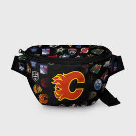 Поясная сумка 3D с принтом Calgary Flames (Z) в Санкт-Петербурге, 100% полиэстер | плотная ткань, ремень с регулируемой длиной, внутри несколько карманов для мелочей, основное отделение и карман с обратной стороны сумки застегиваются на молнию | anaheim ducks | arizona coyotes | boston bruins | buffalo sabres | calgary flames | canadiens de montreal | carolina hurricanes | chicago blackhawks | colorado avalanche | columbus blue jackets | dallas stars | detroit red wings | edmonton oil | hockey | 