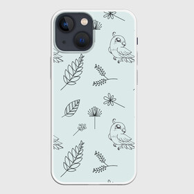 Чехол для iPhone 13 mini с принтом Милые птички в Санкт-Петербурге,  |  | bird | арт | лист | листья | попугай | попугайи | природа | птица | птицы | цветок | цветы