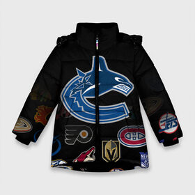 Зимняя куртка для девочек 3D с принтом NHL Vancouver Canucks (Z) в Санкт-Петербурге, ткань верха — 100% полиэстер; подклад — 100% полиэстер, утеплитель — 100% полиэстер. | длина ниже бедра, удлиненная спинка, воротник стойка и отстегивающийся капюшон. Есть боковые карманы с листочкой на кнопках, утяжки по низу изделия и внутренний карман на молнии. 

Предусмотрены светоотражающий принт на спинке, радужный светоотражающий элемент на пуллере молнии и на резинке для утяжки. | Тематика изображения на принте: anaheim ducks | arizona coyotes | boston bruins | buffalo sabres | canadiens de montreal | carolina hurricanes | chicago blackhawks | colorado | hockey | nhl | vancouver canucks | нхл | паттерн | спорт | хоккей