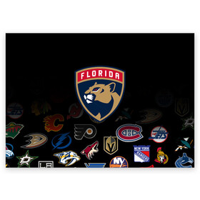 Поздравительная открытка с принтом NHL Florida Panthers (Z) в Санкт-Петербурге, 100% бумага | плотность бумаги 280 г/м2, матовая, на обратной стороне линовка и место для марки
 | anaheim ducks | arizona coyotes | boston bruins | buffalo sabres | calgary flames | canadiens de montreal | chicago blackhawks | colorado | florida panthers | hockey | nhl | нхл | паттерн | спорт | хоккей