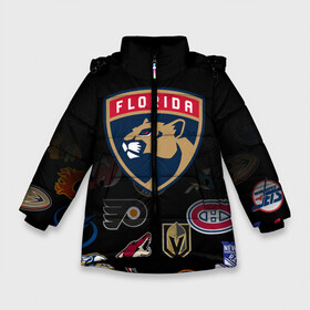 Зимняя куртка для девочек 3D с принтом NHL Florida Panthers (Z) в Санкт-Петербурге, ткань верха — 100% полиэстер; подклад — 100% полиэстер, утеплитель — 100% полиэстер. | длина ниже бедра, удлиненная спинка, воротник стойка и отстегивающийся капюшон. Есть боковые карманы с листочкой на кнопках, утяжки по низу изделия и внутренний карман на молнии. 

Предусмотрены светоотражающий принт на спинке, радужный светоотражающий элемент на пуллере молнии и на резинке для утяжки. | anaheim ducks | arizona coyotes | boston bruins | buffalo sabres | calgary flames | canadiens de montreal | chicago blackhawks | colorado | florida panthers | hockey | nhl | нхл | паттерн | спорт | хоккей