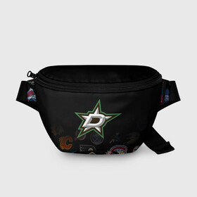 Поясная сумка 3D с принтом NHL Dallas Stars (Z) в Санкт-Петербурге, 100% полиэстер | плотная ткань, ремень с регулируемой длиной, внутри несколько карманов для мелочей, основное отделение и карман с обратной стороны сумки застегиваются на молнию | anaheim ducks | arizona coyotes | boston bruins | buffalo sabres | calgary flames | carolina hurricanes | chicago blackhawks | colorado | dallas stars | hockey | nhl | нхл | паттерн | спорт | хоккей