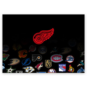 Поздравительная открытка с принтом NHL Detroit Red Wings (Z) в Санкт-Петербурге, 100% бумага | плотность бумаги 280 г/м2, матовая, на обратной стороне линовка и место для марки
 | anaheim ducks | arizona coyotes | boston bruins | buffalo sabres | calgary flames | canadiens de montreal | carolina hurricanes | colorado | detroit red wings | hockey | nhl | нхл | паттерн | спорт | хоккей