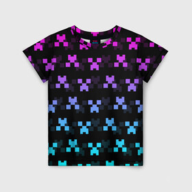 Детская футболка 3D с принтом MINECRAFT CREEPER NEON в Санкт-Петербурге, 100% гипоаллергенный полиэфир | прямой крой, круглый вырез горловины, длина до линии бедер, чуть спущенное плечо, ткань немного тянется | block | creeper | cube | minecraft | neon | pixel | блок | геометрия | крафт | крипер | кубики | майнкрафт | неон | пиксели