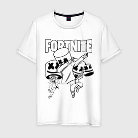 Мужская футболка хлопок с принтом FORTNITE x MARSHMELLO в Санкт-Петербурге, 100% хлопок | прямой крой, круглый вырез горловины, длина до линии бедер, слегка спущенное плечо. | Тематика изображения на принте: deadmau5 | fortnite | fortnite 2 | fortnite x маршмелло | ikonik | marshmello | ninja | ninja streamer | raven | travis scott | ворон | иконик | ниндзя | пили | рейвен | трэвис скотт | фортнайт