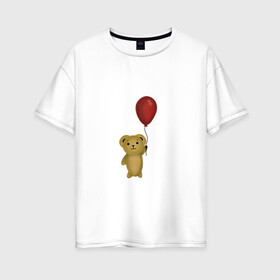 Женская футболка хлопок Oversize с принтом Винни Пух в Санкт-Петербурге, 100% хлопок | свободный крой, круглый ворот, спущенный рукав, длина до линии бедер
 | воздушный | детские | животные | звери | игрушка | медведь | мультфильмы | шар
