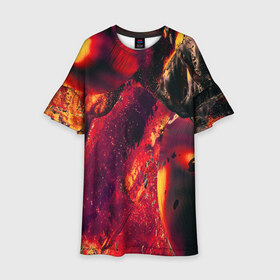 Детское платье 3D с принтом Abstract magma в Санкт-Петербурге, 100% полиэстер | прямой силуэт, чуть расширенный к низу. Круглая горловина, на рукавах — воланы | abstract | art | digital | fire | flame | lava | magma | textures | абстракция | арт | лава | магма | огонь | пламя | текстуры | фон | цифровой