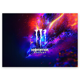 Поздравительная открытка с принтом MONSTER ENERGY в Санкт-Петербурге, 100% бумага | плотность бумаги 280 г/м2, матовая, на обратной стороне линовка и место для марки
 | amg | auto | bmw | honda | jdm | mercedes | nissan | porsche | racing | sport | subar | toyota | автомобил | автомобильные | киа | лексус | марка | машины | митсубиси | ниссан | порше | спорт | субару | тесла | тойота | хонда