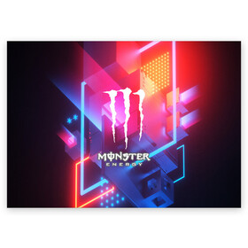 Поздравительная открытка с принтом MONSTER ENERGY в Санкт-Петербурге, 100% бумага | плотность бумаги 280 г/м2, матовая, на обратной стороне линовка и место для марки
 | amg | auto | bmw | honda | jdm | mercedes | nissan | porsche | racing | sport | subar | toyota | автомобил | автомобильные | киа | лексус | марка | машины | митсубиси | ниссан | порше | спорт | субару | тесла | тойота | хонда