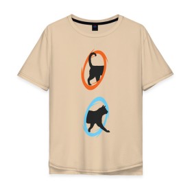 Мужская футболка хлопок Oversize с принтом Portal Cat в Санкт-Петербурге, 100% хлопок | свободный крой, круглый ворот, “спинка” длиннее передней части | Тематика изображения на принте: cats | portal the game | арт | животные | картинка | кот | коты | кошка | портал | порталы | рисунок