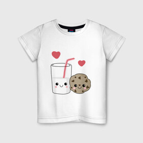Детская футболка хлопок с принтом Milk and Cookies Love в Санкт-Петербурге, 100% хлопок | круглый вырез горловины, полуприлегающий силуэт, длина до линии бедер | coockie | friend | minimalism | дружба | любовь | минимализм | молоко | печенье | печенька | печеньки