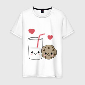 Мужская футболка хлопок с принтом Milk and Cookies Love в Санкт-Петербурге, 100% хлопок | прямой крой, круглый вырез горловины, длина до линии бедер, слегка спущенное плечо. | coockie | friend | minimalism | дружба | любовь | минимализм | молоко | печенье | печенька | печеньки