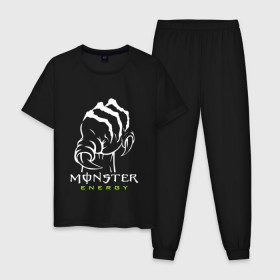 Мужская пижама хлопок с принтом MONSTER ENERGY (Z) в Санкт-Петербурге, 100% хлопок | брюки и футболка прямого кроя, без карманов, на брюках мягкая резинка на поясе и по низу штанин
 | black monster | bmx | claw | cybersport | energy | monster | monster energy | moto | motocross | race | sport | киберспорт | когти | монстер энерджи | монстр | мото | мотокросс | ралли | скейтбординг | спорт | т | энергия