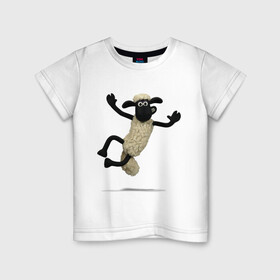 Детская футболка хлопок с принтом Барашек Шон в Санкт-Петербурге, 100% хлопок | круглый вырез горловины, полуприлегающий силуэт, длина до линии бедер | Тематика изображения на принте: барашек | детские | животные | звери | мультфильмы | шон