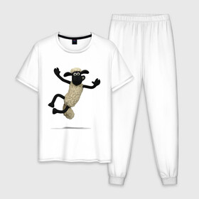 Мужская пижама хлопок с принтом Барашек Шон в Санкт-Петербурге, 100% хлопок | брюки и футболка прямого кроя, без карманов, на брюках мягкая резинка на поясе и по низу штанин
 | барашек | детские | животные | звери | мультфильмы | шон