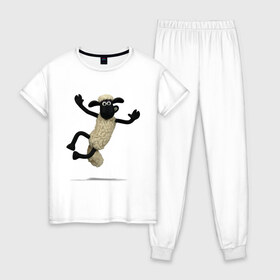 Женская пижама хлопок с принтом Барашек Шон в Санкт-Петербурге, 100% хлопок | брюки и футболка прямого кроя, без карманов, на брюках мягкая резинка на поясе и по низу штанин | барашек | детские | животные | звери | мультфильмы | шон