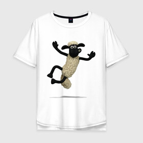 Мужская футболка хлопок Oversize с принтом Барашек Шон в Санкт-Петербурге, 100% хлопок | свободный крой, круглый ворот, “спинка” длиннее передней части | барашек | детские | животные | звери | мультфильмы | шон