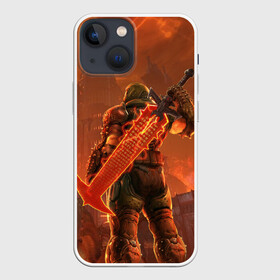 Чехол для iPhone 13 mini с принтом Палач Рока в Санкт-Петербурге,  |  | demon | doom | doom slayer | doomguy | eternal | face | games | mask | демон | дум | игры | лицо | маска | палач рока | шлем