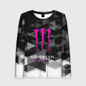 Женский лонгслив 3D с принтом MONSTER ENERGY (Z) в Санкт-Петербурге, 100% полиэстер | длинные рукава, круглый вырез горловины, полуприлегающий силуэт | black monster | bmx | claw | cybersport | energy | monster | monster energy | moto | motocross | race | sport | киберспорт | когти | монстер энерджи | монстр | мото | мотокросс | ралли | скейтбординг | спорт | энергия