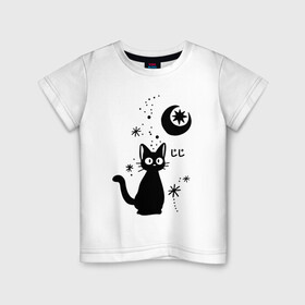 Детская футболка хлопок с принтом Jiji Cat в Санкт-Петербурге, 100% хлопок | круглый вырез горловины, полуприлегающий силуэт, длина до линии бедер | cat | jiji | kitty | аниме | ведьма | гибли | джиджи | животные | кот | котенок | кошка | миядзаки | мульт | мультфильм | тоторо