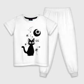 Детская пижама хлопок с принтом Jiji Cat в Санкт-Петербурге, 100% хлопок |  брюки и футболка прямого кроя, без карманов, на брюках мягкая резинка на поясе и по низу штанин
 | Тематика изображения на принте: cat | jiji | kitty | аниме | ведьма | гибли | джиджи | животные | кот | котенок | кошка | миядзаки | мульт | мультфильм | тоторо