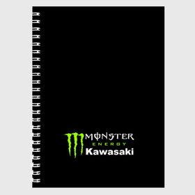 Тетрадь с принтом MONSTER ENERGY KAWASAKI (Z) в Санкт-Петербурге, 100% бумага | 48 листов, плотность листов — 60 г/м2, плотность картонной обложки — 250 г/м2. Листы скреплены сбоку удобной пружинной спиралью. Уголки страниц и обложки скругленные. Цвет линий — светло-серый
 | bike | energy | kawasaki | monster | monster energy | moto | motocross | ninja | sport | zzr | кавасаки | кавасаки ниндзя | монстер энерджи | монстр | мото | мотокросс | ниндзя | спорт | энергия