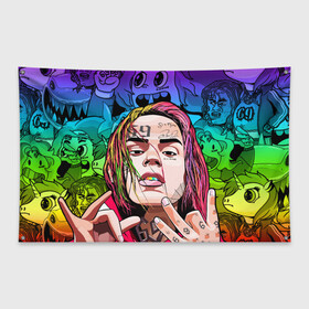 Флаг-баннер с принтом 6IX9INE в Санкт-Петербурге, 100% полиэстер | размер 67 х 109 см, плотность ткани — 95 г/м2; по краям флага есть четыре люверса для крепления | 6ix9ine | gooba | hernandez | tekashi