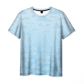 Мужская футболка 3D с принтом Очень светлые голубые облака в Санкт-Петербурге, 100% полиэфир | прямой крой, круглый вырез горловины, длина до линии бедер | textures | белый | лазурный | мультяшный | небеса | небо | облака | рисунок | светлый | текстуры | тучки | узор | фон