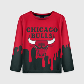 Детский лонгслив 3D с принтом Chicago Bulls. в Санкт-Петербурге, 100% полиэстер | длинные рукава, круглый вырез горловины, полуприлегающий силуэт
 | Тематика изображения на принте: 23 | air jordan | bulls | chicago bulls | jordan | michael jordan | nba | paris saint germain | psg | red | sport | быки | джордан | майкл джордан | псж | спорт | чикаго буллс