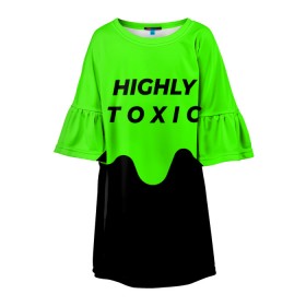 Детское платье 3D с принтом HIGHLY toxic 0.2 в Санкт-Петербурге, 100% полиэстер | прямой силуэт, чуть расширенный к низу. Круглая горловина, на рукавах — воланы | Тематика изображения на принте: green | neon | street style | style | toxic