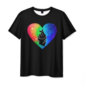 Мужская футболка 3D с принтом Сердечко в Санкт-Петербурге, 100% полиэфир | прямой крой, круглый вырез горловины, длина до линии бедер | bts | rm | бойбенд | бтс | ви | джонгук | корейское сердечко | любовь | музыка | сердце | сюги | чимин | чин