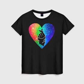 Женская футболка 3D с принтом Сердечко в Санкт-Петербурге, 100% полиэфир ( синтетическое хлопкоподобное полотно) | прямой крой, круглый вырез горловины, длина до линии бедер | bts | rm | бойбенд | бтс | ви | джонгук | корейское сердечко | любовь | музыка | сердце | сюги | чимин | чин