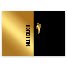 Поздравительная открытка с принтом Billie Eilish Gold в Санкт-Петербурге, 100% бумага | плотность бумаги 280 г/м2, матовая, на обратной стороне линовка и место для марки
 | billie eilish | billie eilish gold | bud guy | gold блонш | logo | айлиш | айлишь | билли | билли айлиш | блонч | блонш | золотой | золотой логотип | лого | логотип билли айлиш | человечек