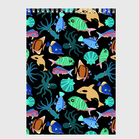 Скетчбук с принтом Summer в Санкт-Петербурге, 100% бумага
 | 48 листов, плотность листов — 100 г/м2, плотность картонной обложки — 250 г/м2. Листы скреплены сверху удобной пружинной спиралью | Тематика изображения на принте: color | design | fashion | fish | paint | shell | squid | summer | vanguard | авангард | дизайн | кальмар | краска | лето | мода | ракушка | рыба | цвет