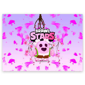 Поздравительная открытка с принтом Sakura Spike Brawl Stars в Санкт-Петербурге, 100% бумага | плотность бумаги 280 г/м2, матовая, на обратной стороне линовка и место для марки
 | brawl | brawl stars | sakura spike | spike | бравл | бравл кактус | бравл старс | кактус | сакура спайк | спайк | спайк бравл старс