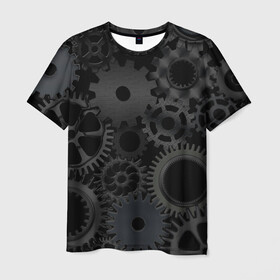 Мужская футболка 3D с принтом Механизмы в Санкт-Петербурге, 100% полиэфир | прямой крой, круглый вырез горловины, длина до линии бедер | Тематика изображения на принте: hi tech | steampunk | брутальные | брутальный | инженер | инжинер | искусство механизмов | механизм | механизмы | стимпанк | текстура | черные шестерёнки | шестеренки | шестерни | я инженер