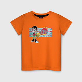 Детская футболка хлопок с принтом Робин в Санкт-Петербурге, 100% хлопок | круглый вырез горловины, полуприлегающий силуэт, длина до линии бедер | robin | teen titans go | vdsvar | warner bros. | вперед | робин | юные титаны